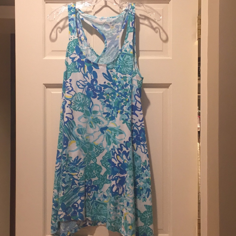 Lilly Pulitzer Racer Back Dress/Aqua-Yellow-S-